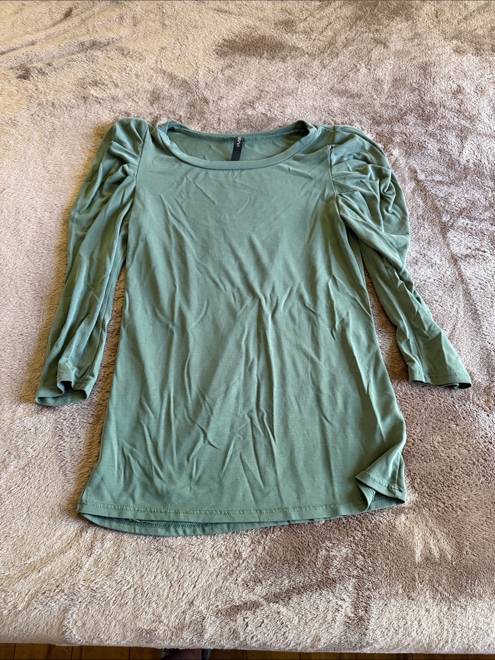 Ruched Sleeve Long-Sleeve Tee in Sage Green